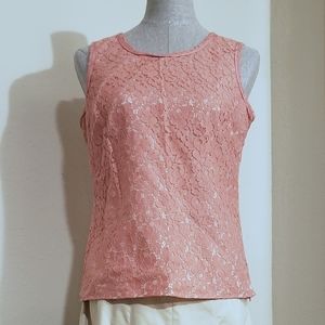 Talbots Lace Overlay Floral Top